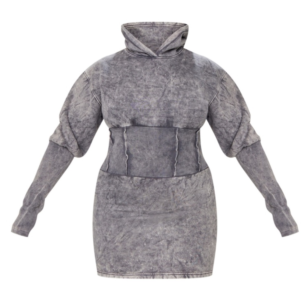 PrettyLittleThing hooded sweatshirt dress in grey wash! Size woman 12! Worn once